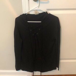 Oversized Black Hoodie- Lace up front